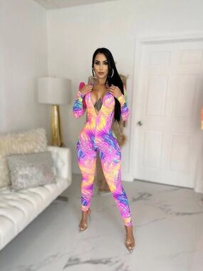 Open-Back Neon Marble Jumpsuit - Multicolor